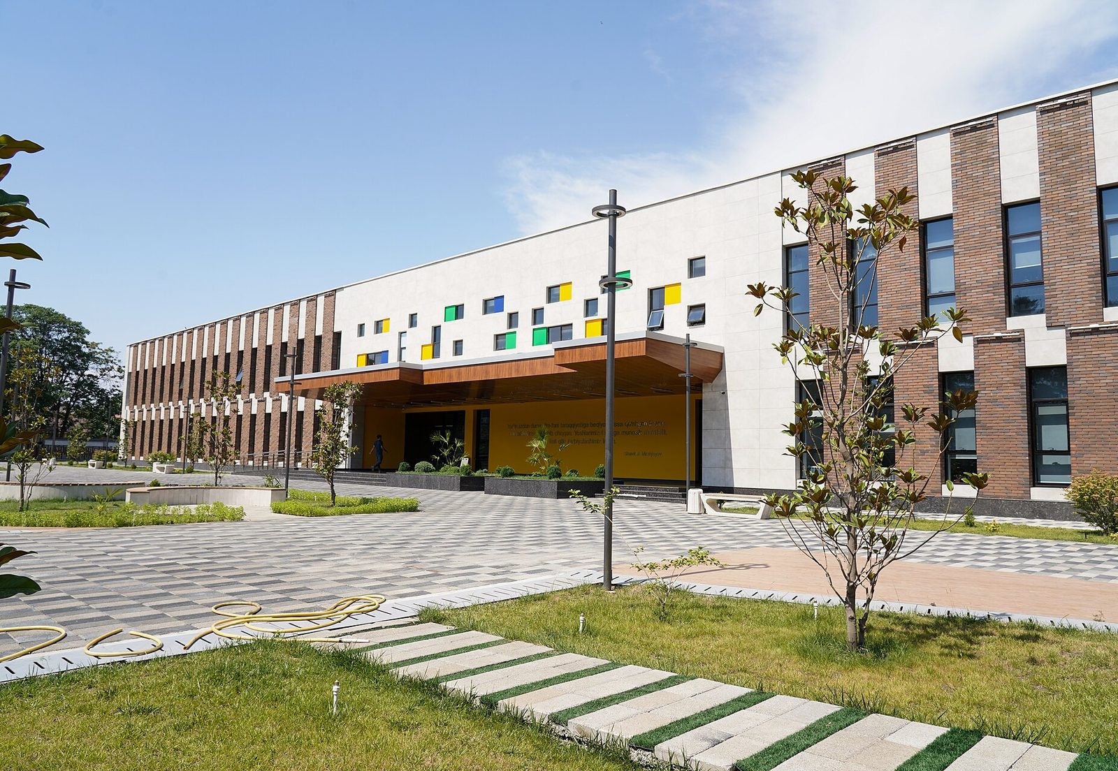 The front of a state school building in Uzbekistan